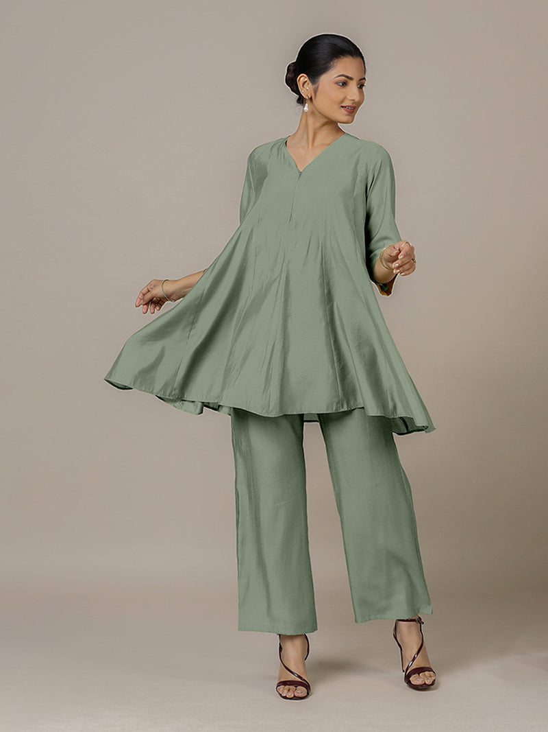 Tuhi x Rozaana | A Line Kurta in Mint Green with Thread Work | Coords or Only Kurta-Binks
