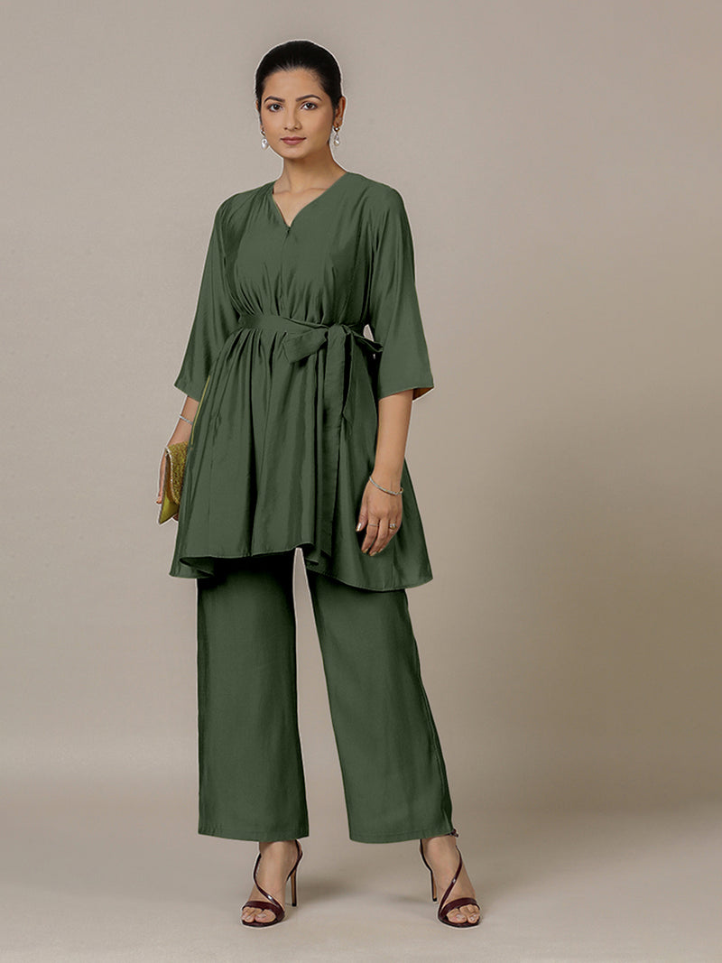 Tuhi x Rozaana | A Line Kurta in Pine Green with Thread Work | Coords or Only Kurta-Binks