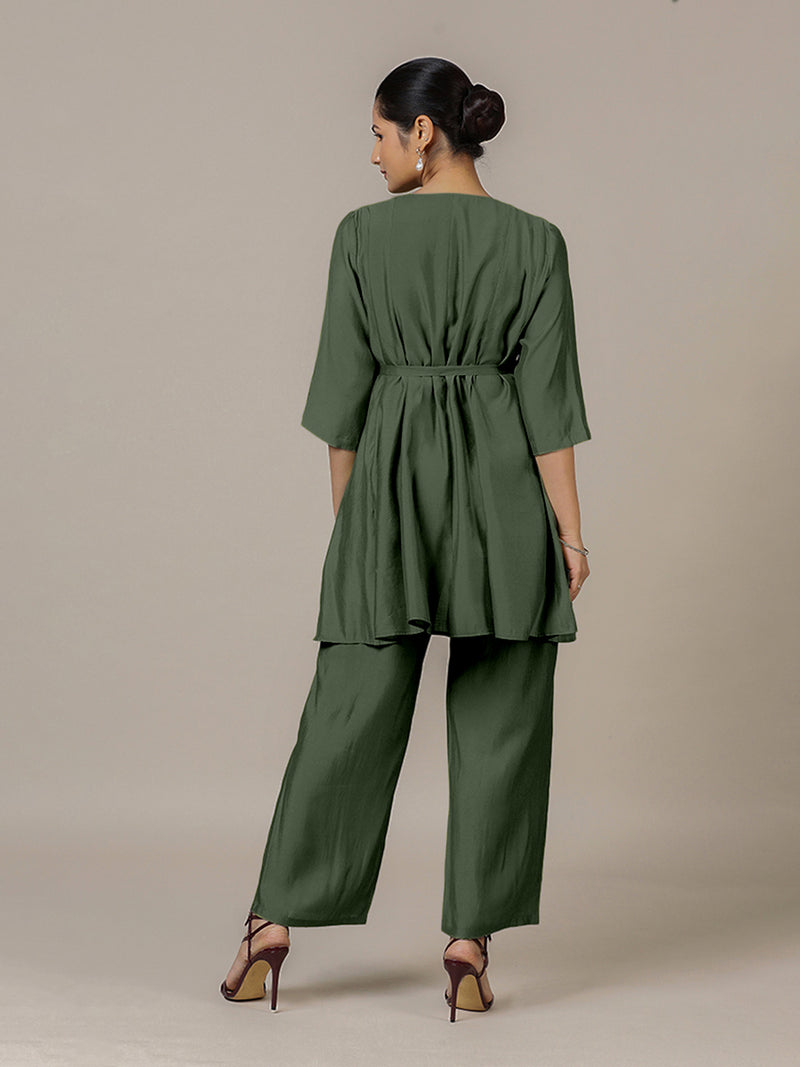 Tuhi x Rozaana | A Line Kurta in Pine Green with Thread Work | Coords or Only Kurta-Binks