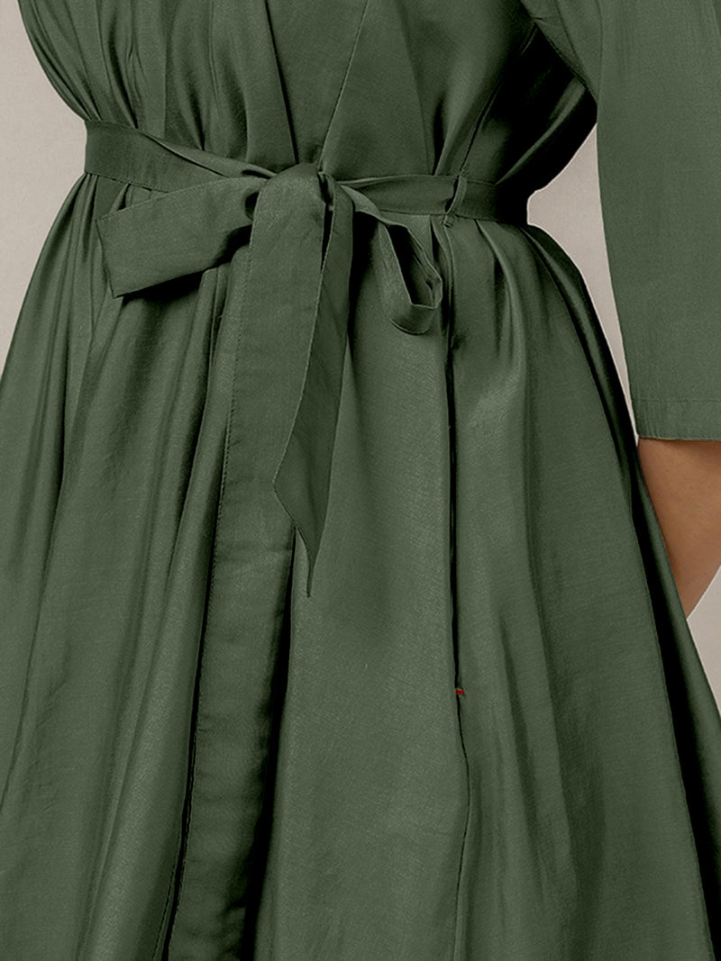 Tuhi x Rozaana | A Line Kurta in Pine Green with Thread Work | Coords or Only Kurta-Binks