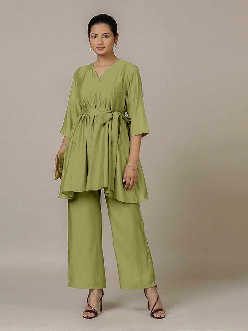 Tuhi x Rozaana | A Line Kurta in Pista Green with Thread Work | Coords or Only Kurta-Binks