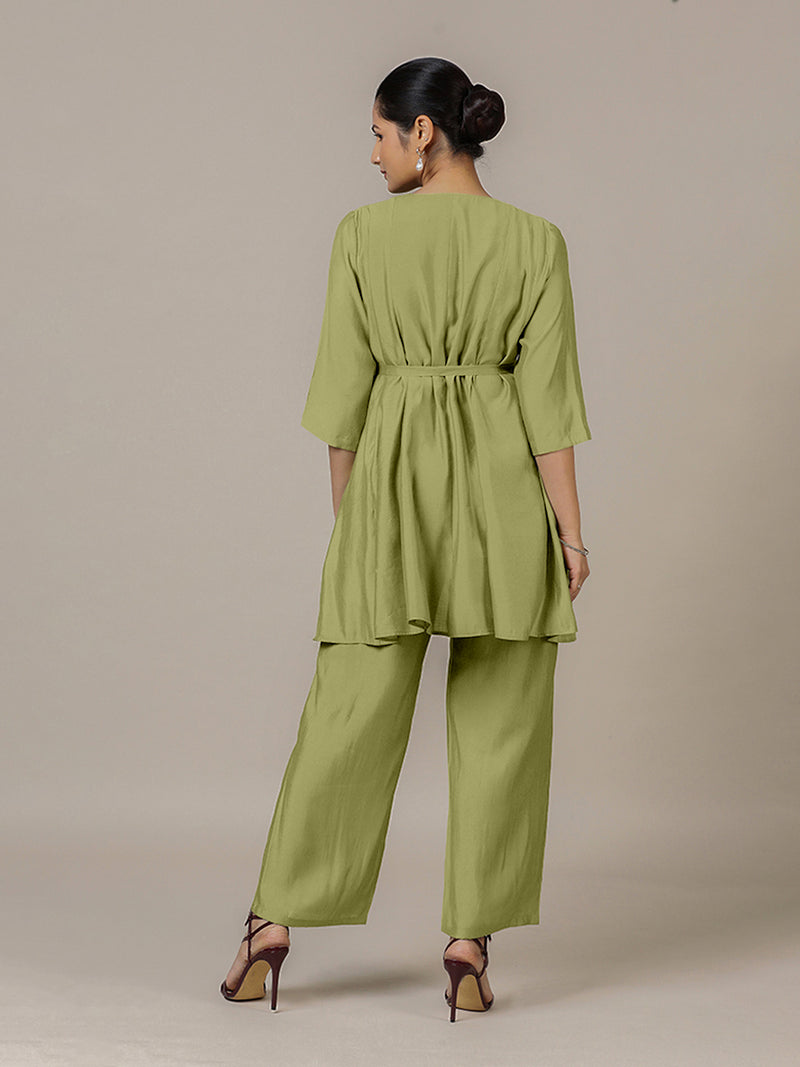 Tuhi x Rozaana | A Line Kurta in Pista Green with Thread Work | Coords or Only Kurta-Binks