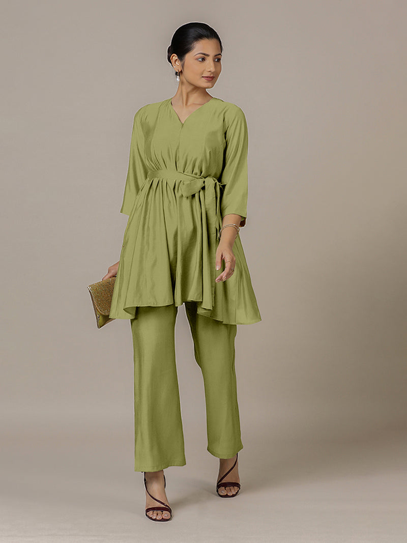 Tuhi x Rozaana | A Line Kurta in Pista Green with Thread Work | Coords or Only Kurta-Binks