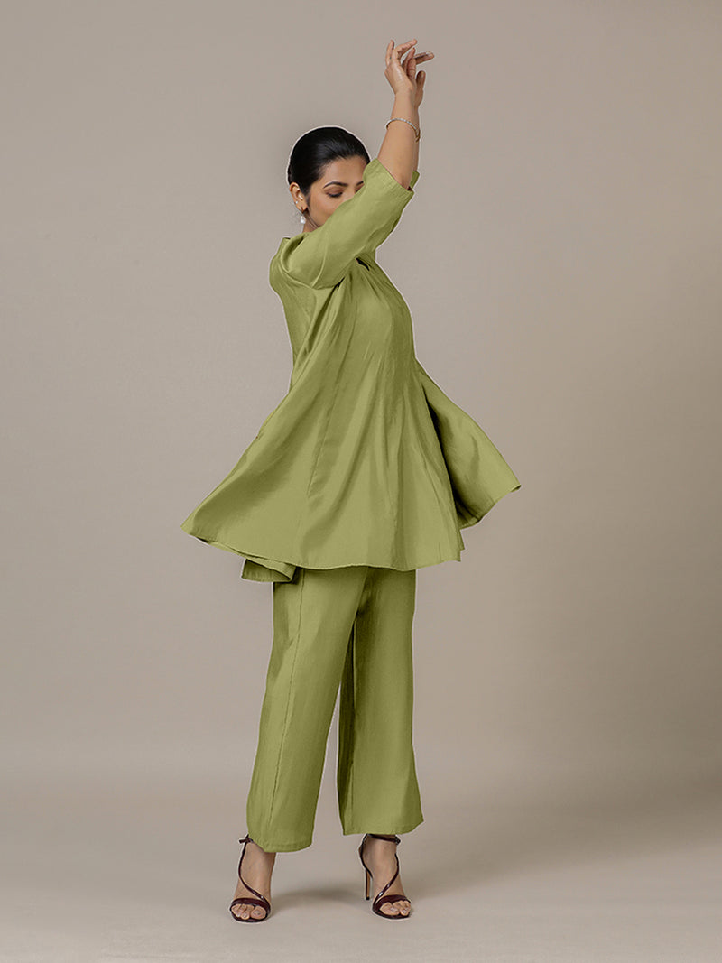 Tuhi x Rozaana | A Line Kurta in Pista Green with Thread Work | Coords or Only Kurta-Binks
