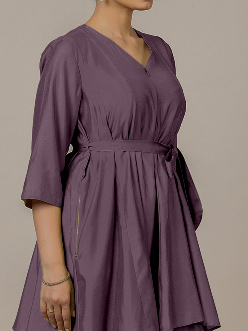 Tuhi x Rozaana | A Line Kurta in Purple Mauve with Thread Work | Coords or Only Kurta-Binks
