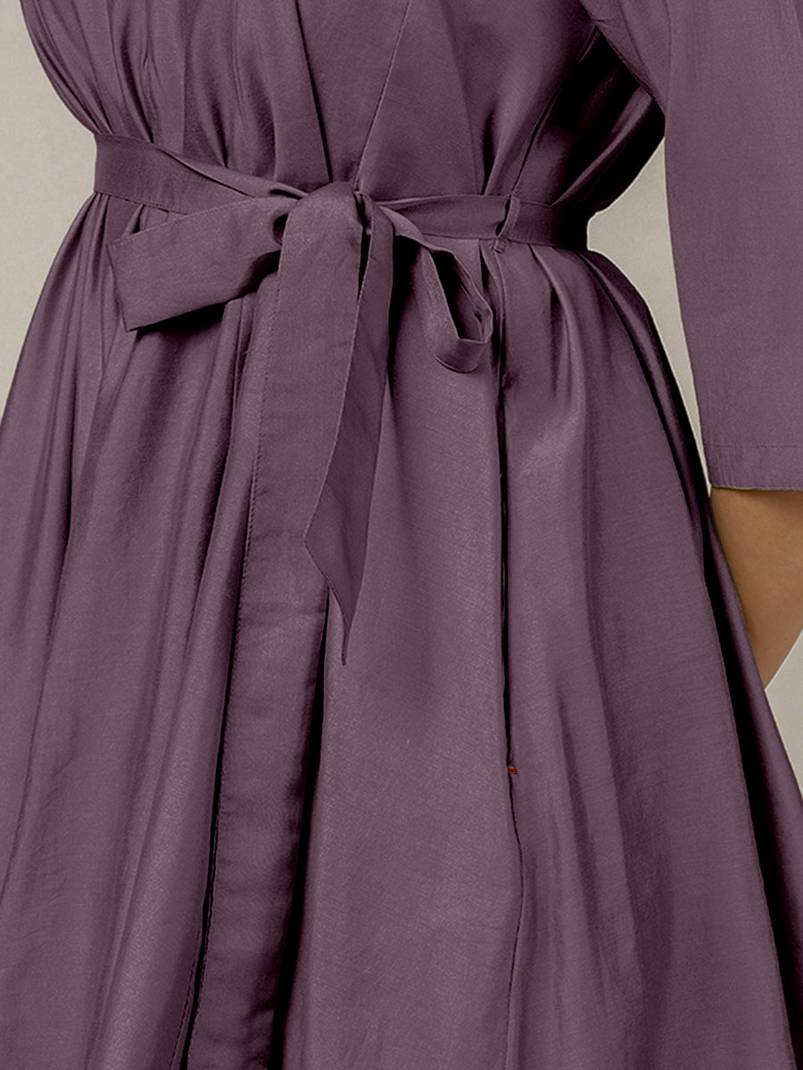 Tuhi x Rozaana Kurta, in Purple Viscose, featuring three quarter sleeves and v-neckline, made for daily & work (view 4).