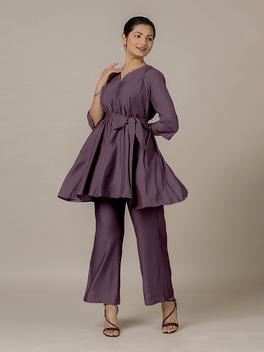 Tuhi x Rozaana Kurta, in Purple Viscose, featuring three quarter sleeves and v-neckline, made for daily & work (view 8).