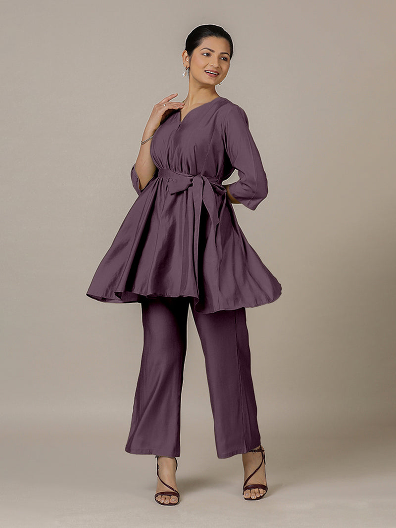 Tuhi x Rozaana | A Line Kurta in Purple Mauve with Thread Work | Coords or Only Kurta-Binks