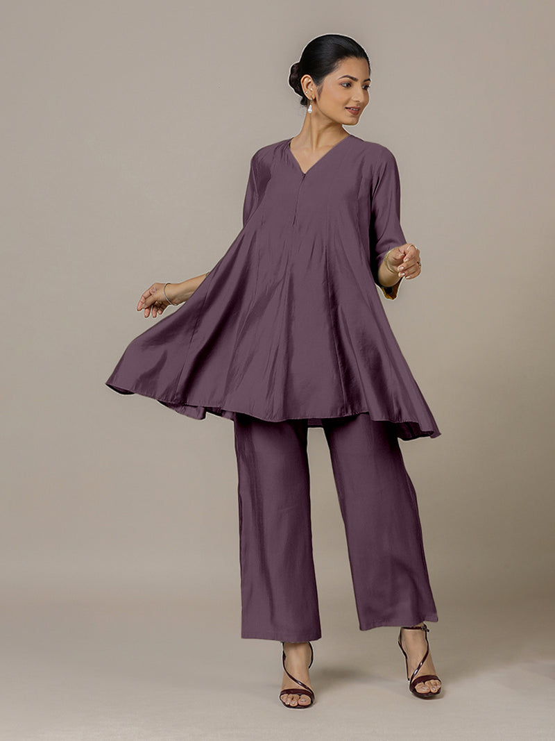 Tuhi x Rozaana | A Line Kurta in Purple Mauve with Thread Work | Coords or Only Kurta-Binks
