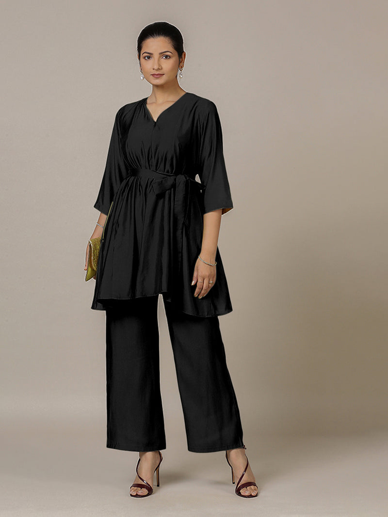 Tuhi x Rozaana | A Line Kurta in Raven Black with Thread Work | Coords or Only Kurta-Binks
