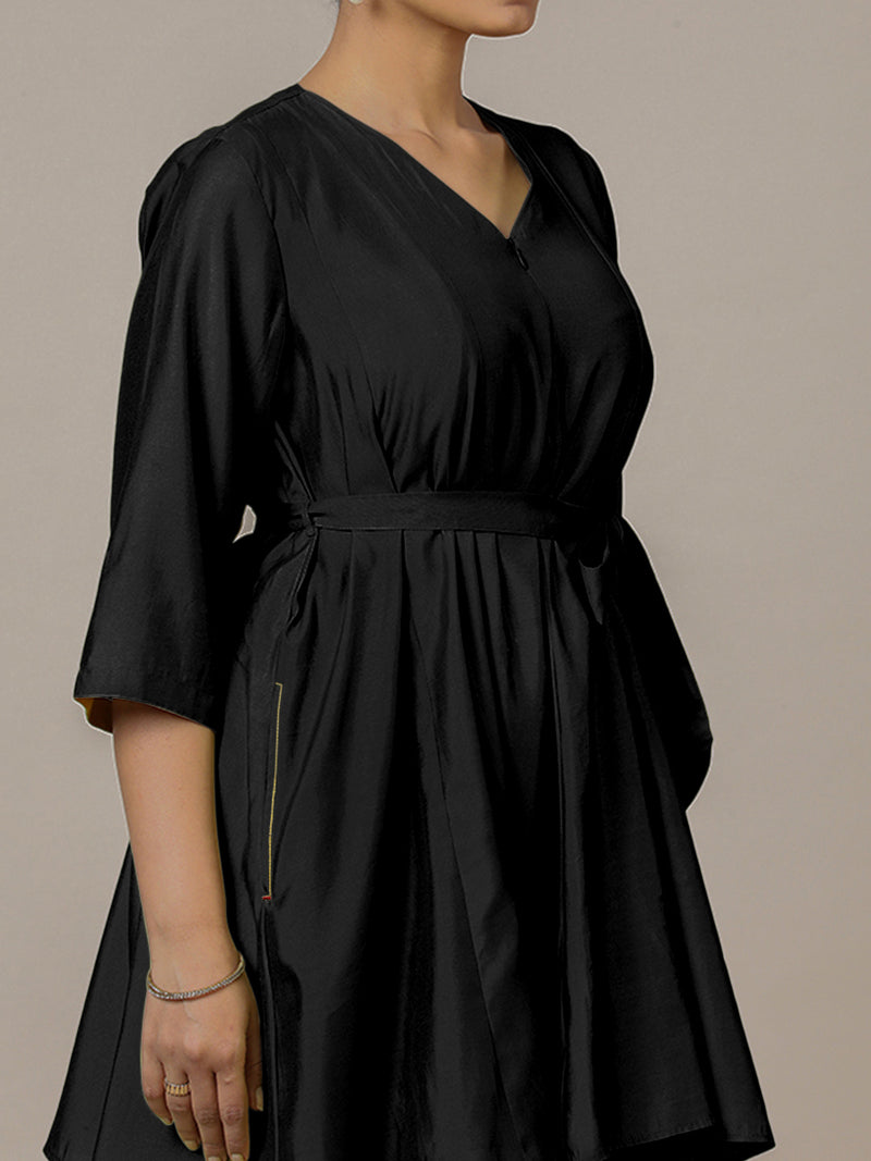 Tuhi x Rozaana | A Line Kurta in Raven Black with Thread Work | Coords or Only Kurta-Binks