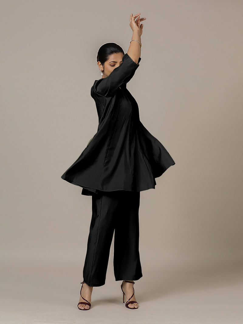 Tuhi x Rozaana | A Line Kurta in Raven Black with Thread Work | Coords or Only Kurta-Binks