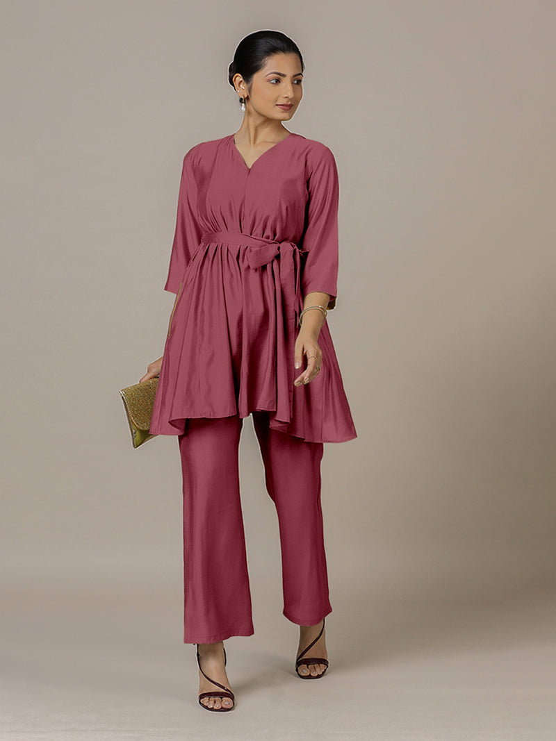 Tuhi x Rozaana | A Line Kurta in Rose Pink with Thread Work | Coords or Only Kurta-Binks
