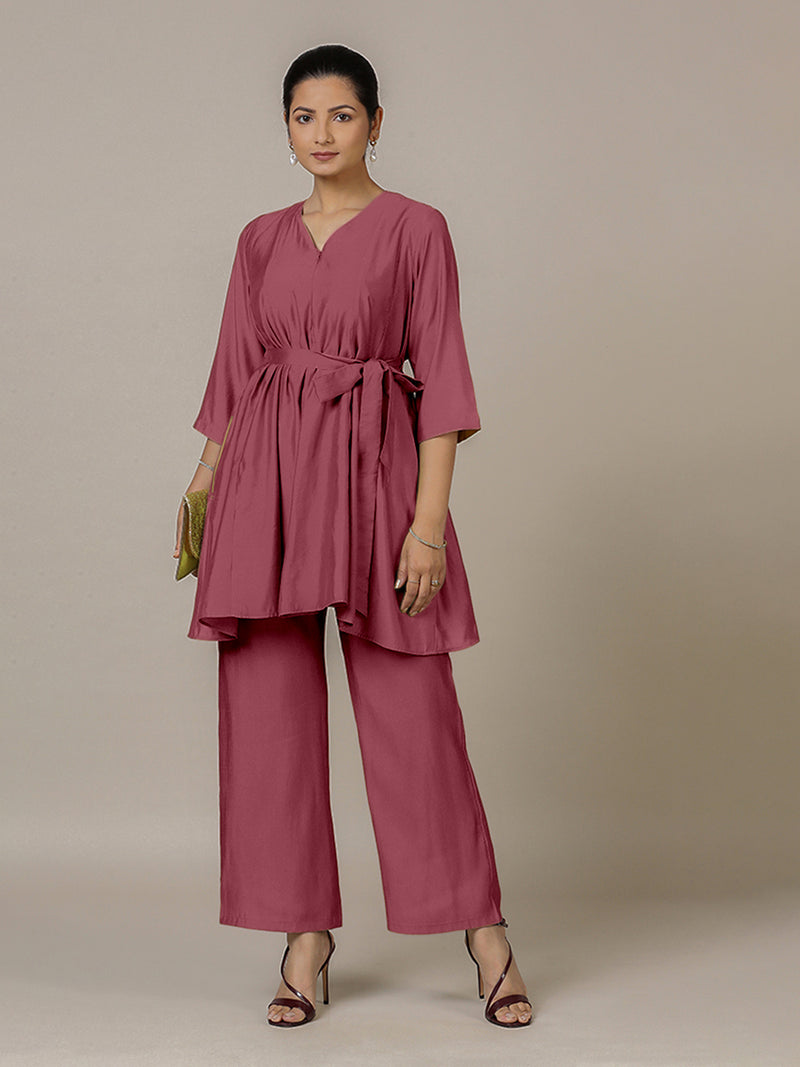Tuhi x Rozaana | A Line Kurta in Rose Pink with Thread Work | Coords or Only Kurta-Binks