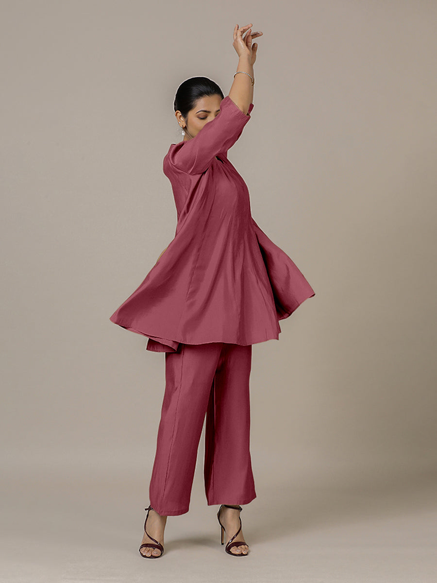 Tuhi x Rozaana Kurta, in Pink Viscose, featuring three quarter sleeves and v-neckline, made for daily & work (view 8).