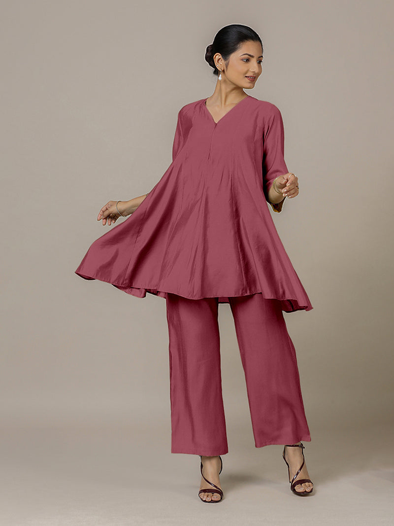Tuhi x Rozaana | A Line Kurta in Rose Pink with Thread Work | Coords or Only Kurta-Binks