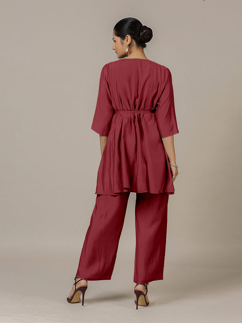 Tuhi x Rozaana | A Line Kurta in Scarlet Red with Thread Work | Coords or Only Kurta-Binks