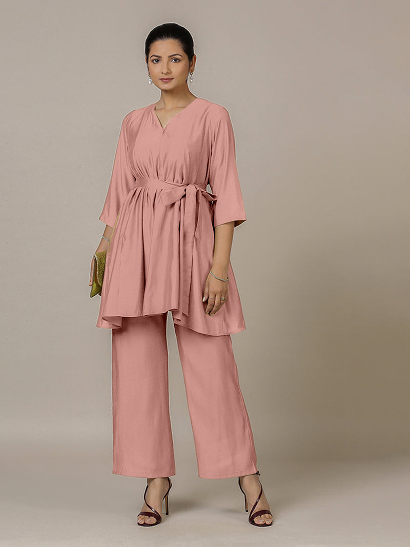 Tuhi x Rozaana | A Line Kurta in Sea Pink with Thread Work | Coords or Only Kurta-Binks