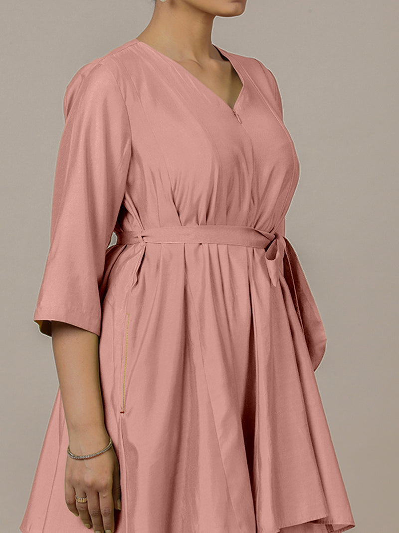 Tuhi x Rozaana | A Line Kurta in Sea Pink with Thread Work | Coords or Only Kurta-Binks