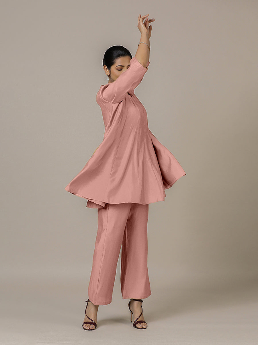 Tuhi x Rozaana Kurta, in Pink Viscose, featuring three quarter sleeves and v-neckline, made for daily & work (view 8).