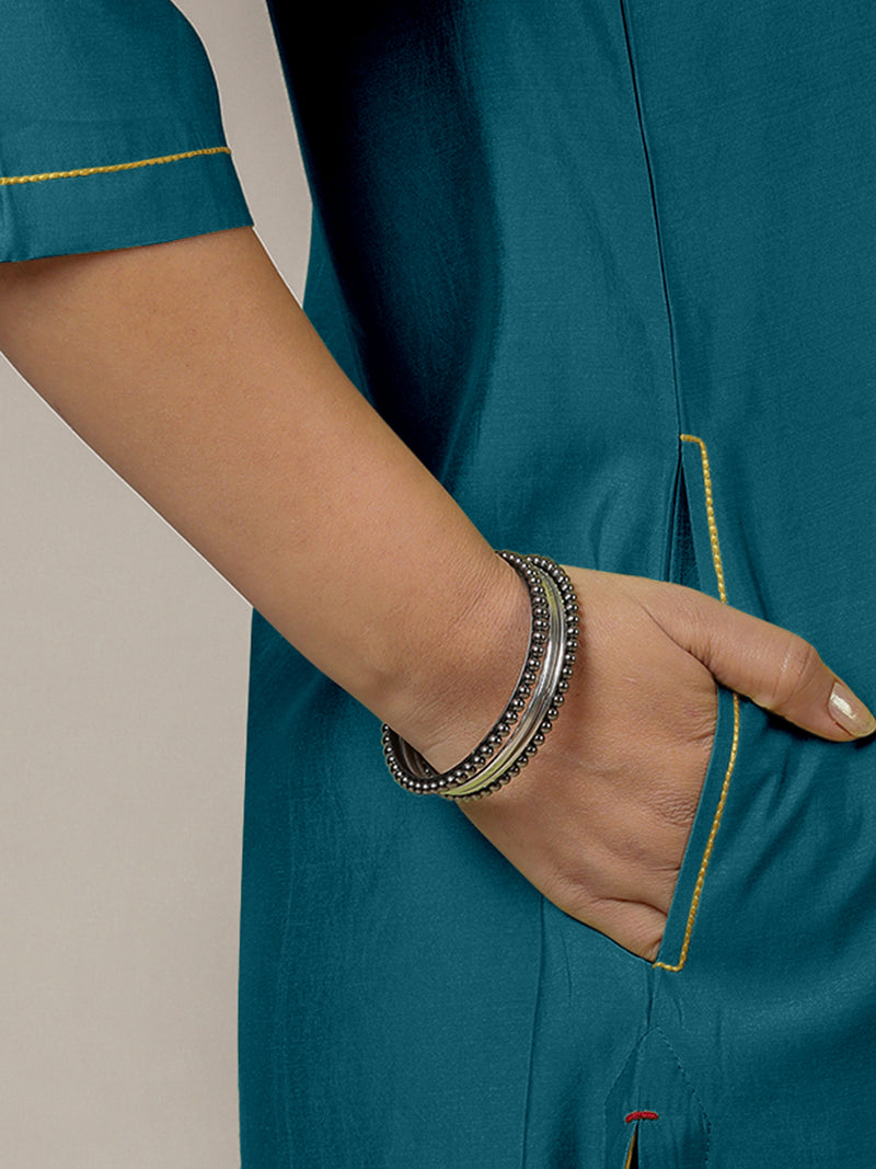 Urvi x Rozaana | A Line Kurta in Crystal Teal with Thread Work | Coords or Only Kurta-Binks