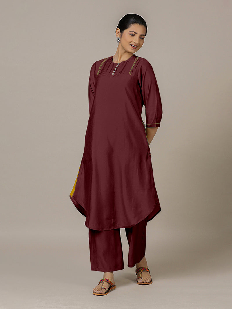 Urvi x Rozaana | A Line Kurta in Deep Maroon with Thread Work | Coords or Only Kurta-Binks