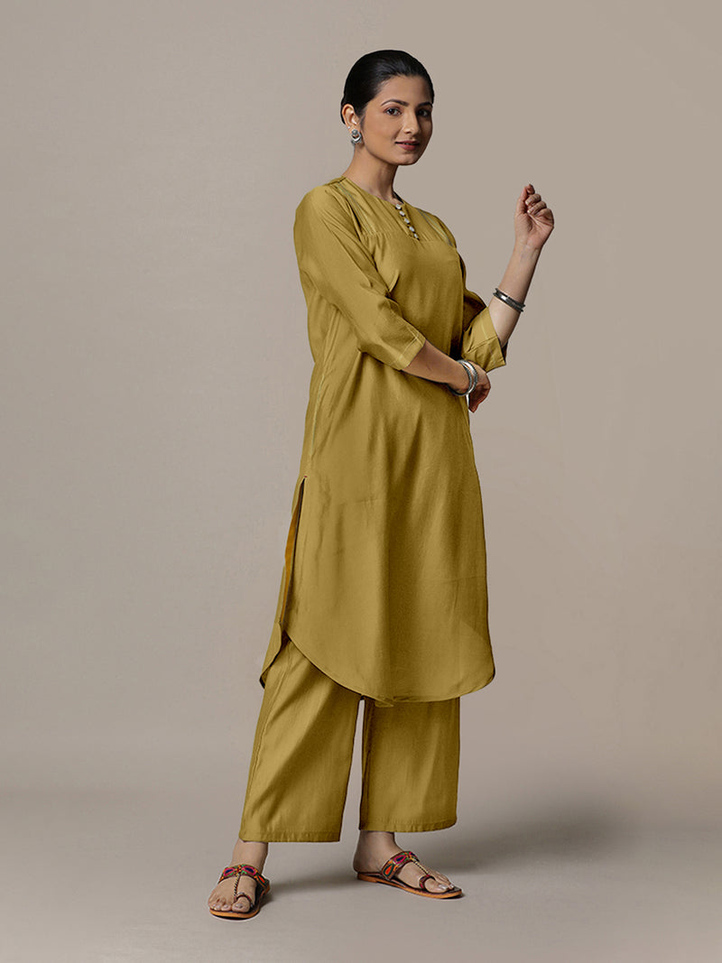 Urvi x Rozaana | A Line Kurta in Dijon Mustard with Thread Work | Coords or Only Kurta-Binks