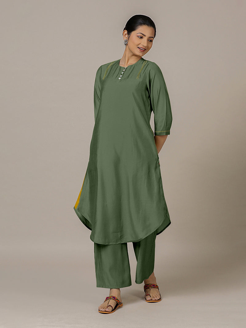 Urvi x Rozaana | A Line Kurta in Hunter Green with Thread Work | Coords or Only Kurta-Binks