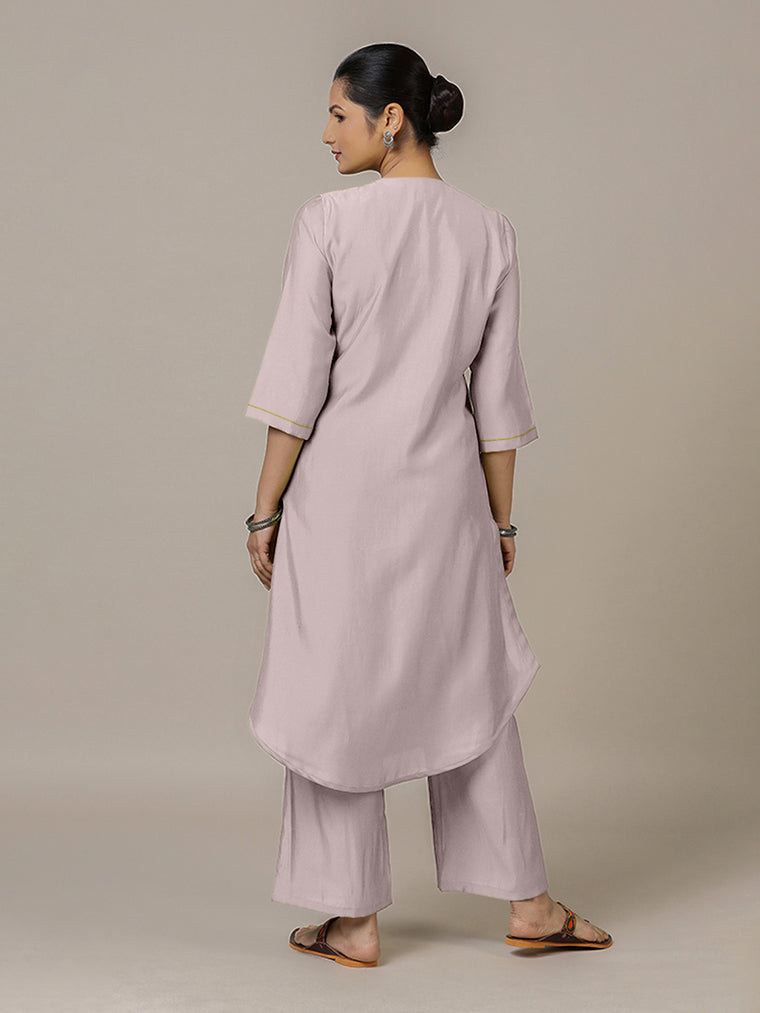 Urvi x Rozaana Kurta, in Purple Viscose, featuring three quarter sleeves and round neckline, made for daily & work (view 2).