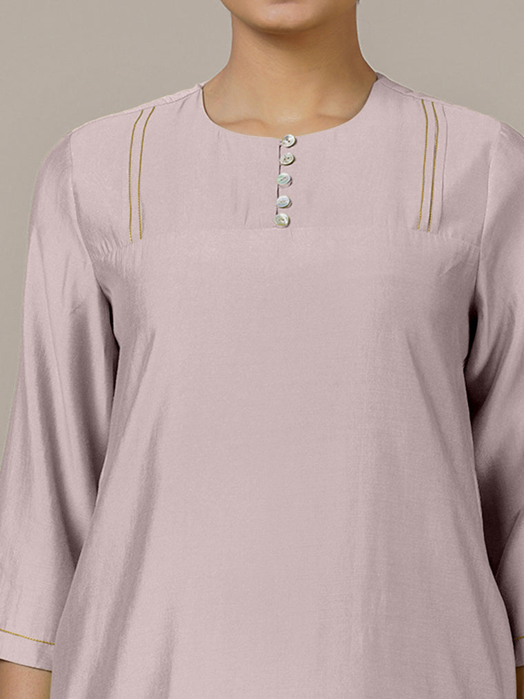 Urvi x Rozaana Kurta, in Purple Viscose, featuring three quarter sleeves and round neckline, made for daily & work (view 3).