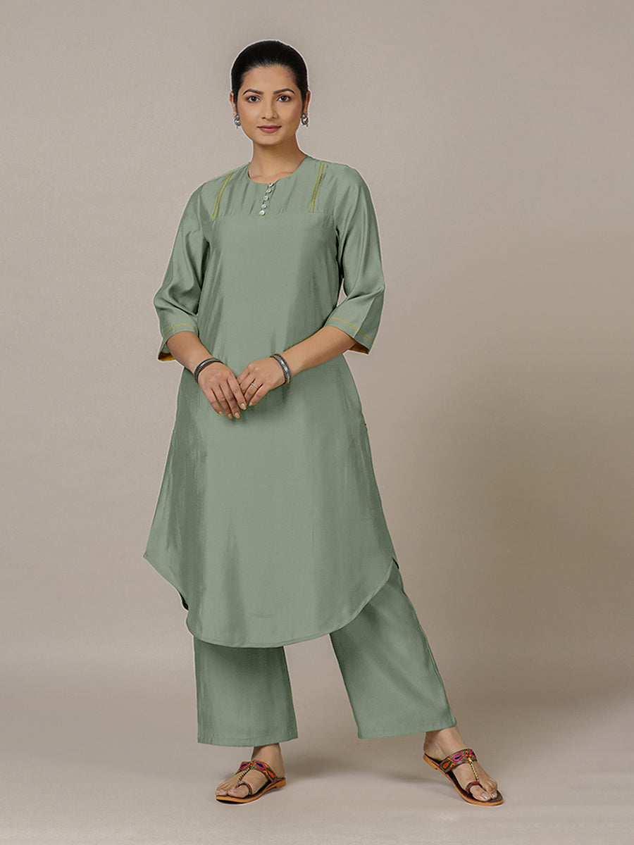 Urvi x Rozaana | A Line Kurta in Mint Green with Thread Work | Coords or Only Kurta