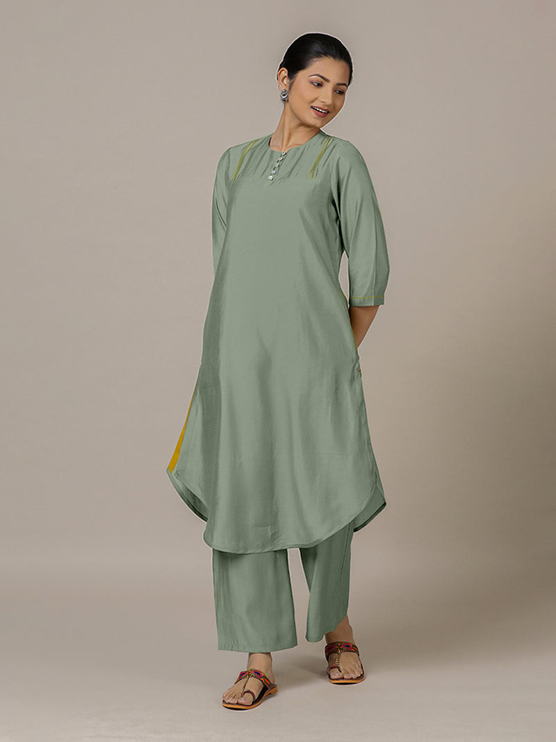 Urvi x Rozaana | A Line Kurta in Mint Green with Thread Work | Coords or Only Kurta-Binks