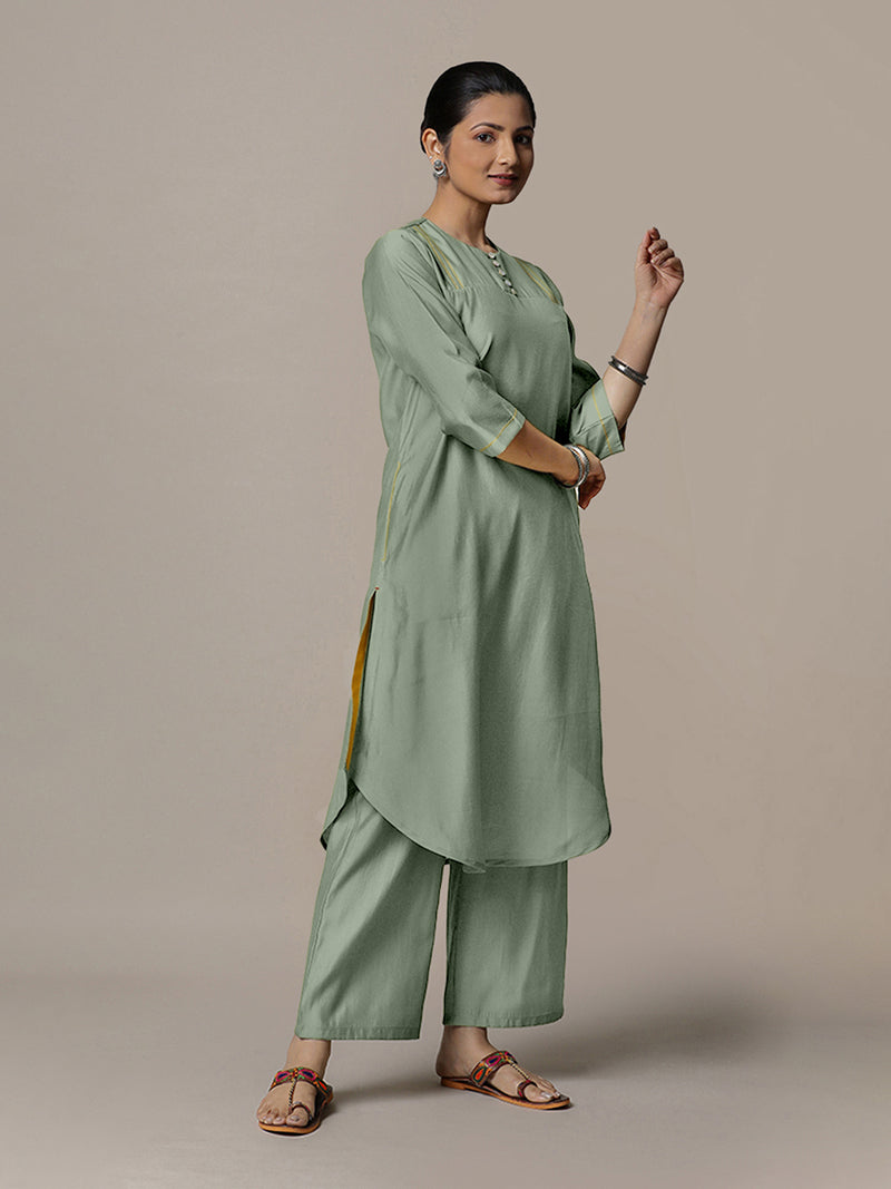 Urvi x Rozaana | A Line Kurta in Mint Green with Thread Work | Coords or Only Kurta-Binks