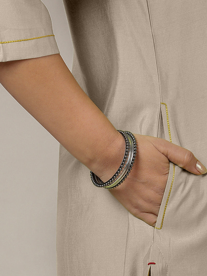 Urvi x Rozaana | A Line Kurta in Oyster Grey with Thread Work | Coords or Only Kurta-Binks