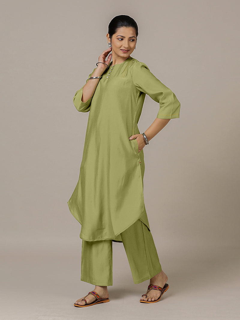 Urvi x Rozaana | A Line Kurta in Pista Green with Thread Work | Coords or Only Kurta-Binks