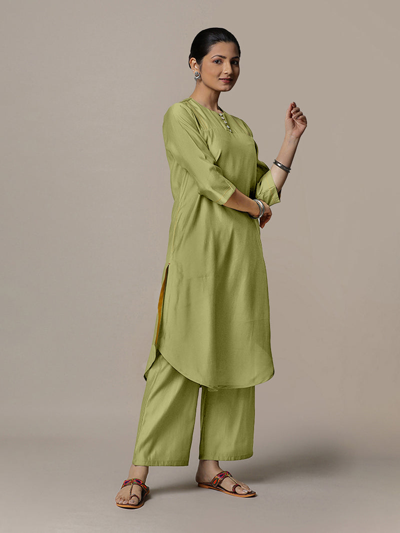 Urvi x Rozaana | A Line Kurta in Pista Green with Thread Work | Coords or Only Kurta-Binks