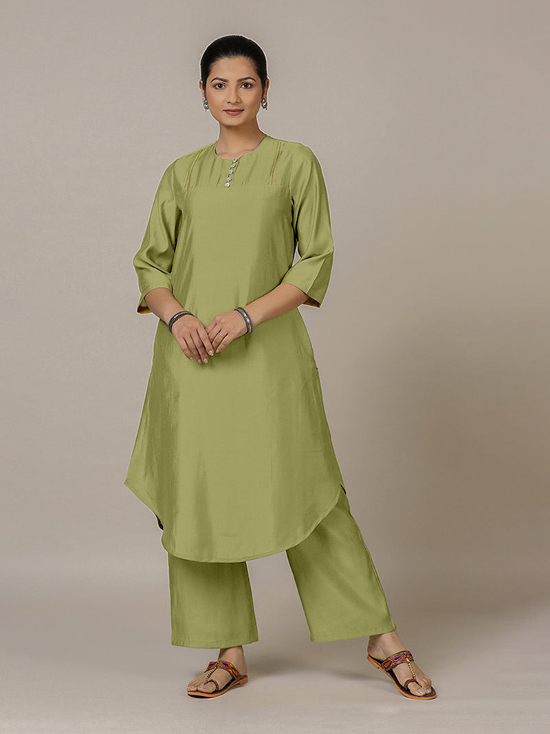 Urvi x Rozaana | A Line Kurta in Pista Green with Thread Work | Coords or Only Kurta-Binks