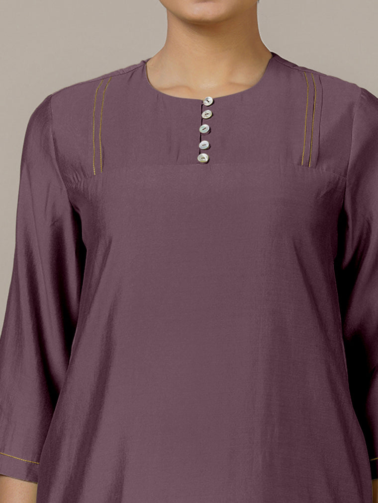 Urvi x Rozaana Kurta, in Purple Viscose, featuring three quarter sleeves and round neckline, made for daily & work (view 3).
