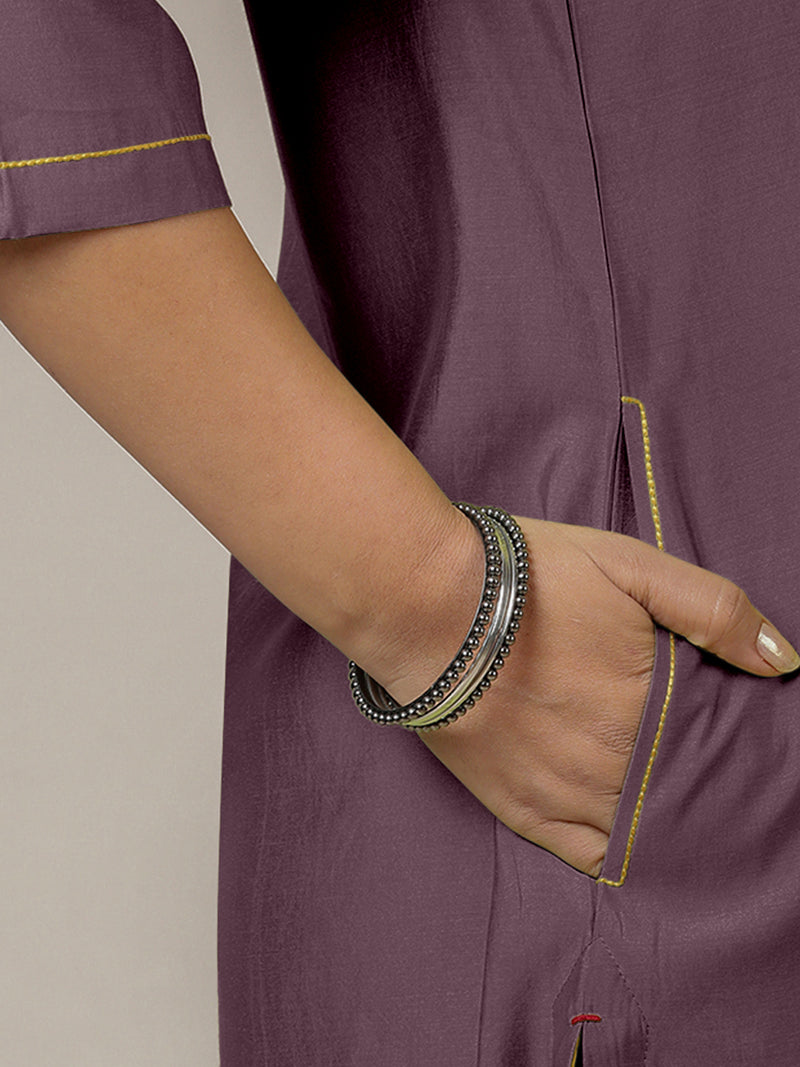 Urvi x Rozaana | A Line Kurta in Purple Mauve with Thread Work | Coords or Only Kurta-Binks