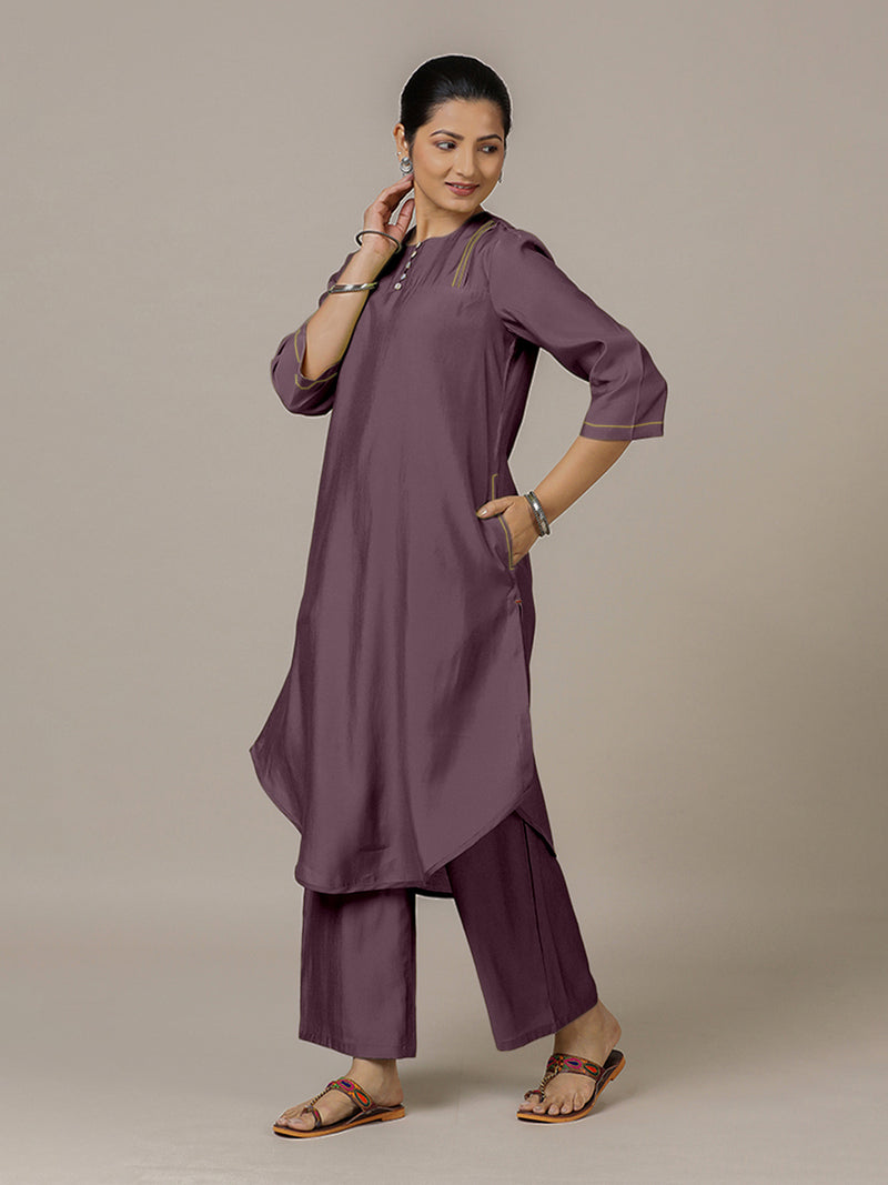 Urvi x Rozaana | A Line Kurta in Purple Mauve with Thread Work | Coords or Only Kurta-Binks