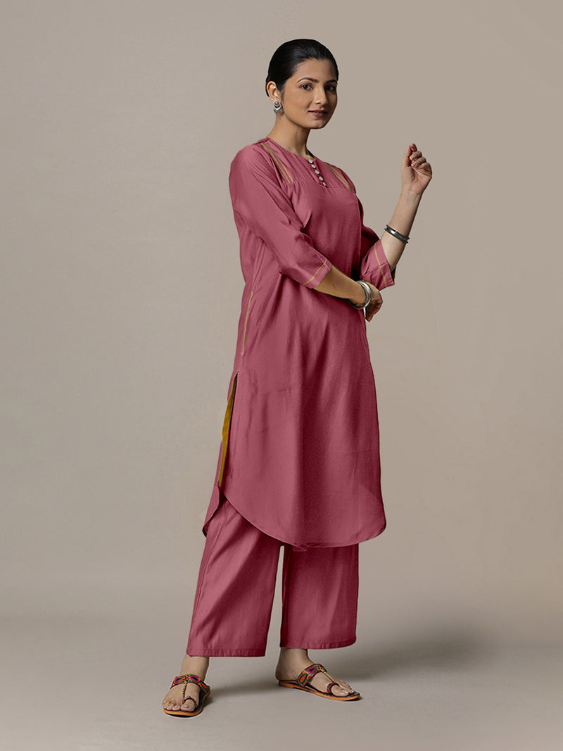 Urvi x Rozaana | A Line Kurta in Rose Pink with Thread Work | Coords or Only Kurta-Binks