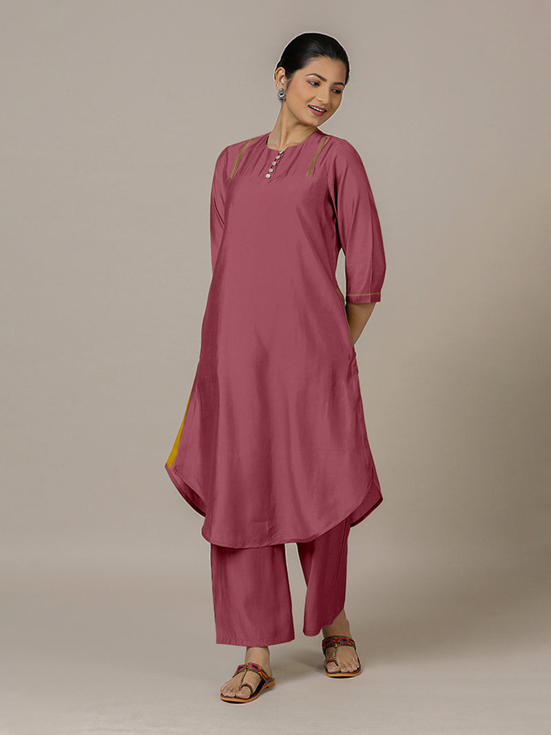 Urvi x Rozaana | A Line Kurta in Rose Pink with Thread Work | Coords or Only Kurta-Binks