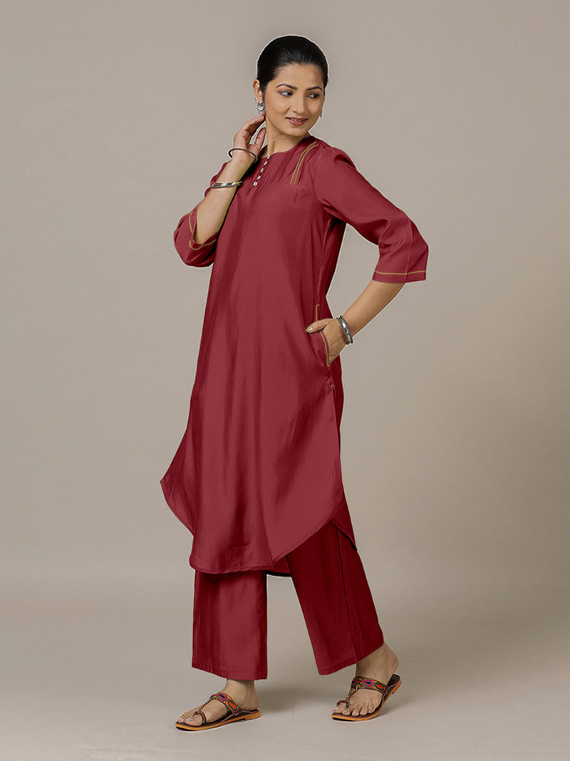 Urvi x Rozaana | A Line Kurta in Scarlet Red with Thread Work | Coords or Only Kurta-Binks