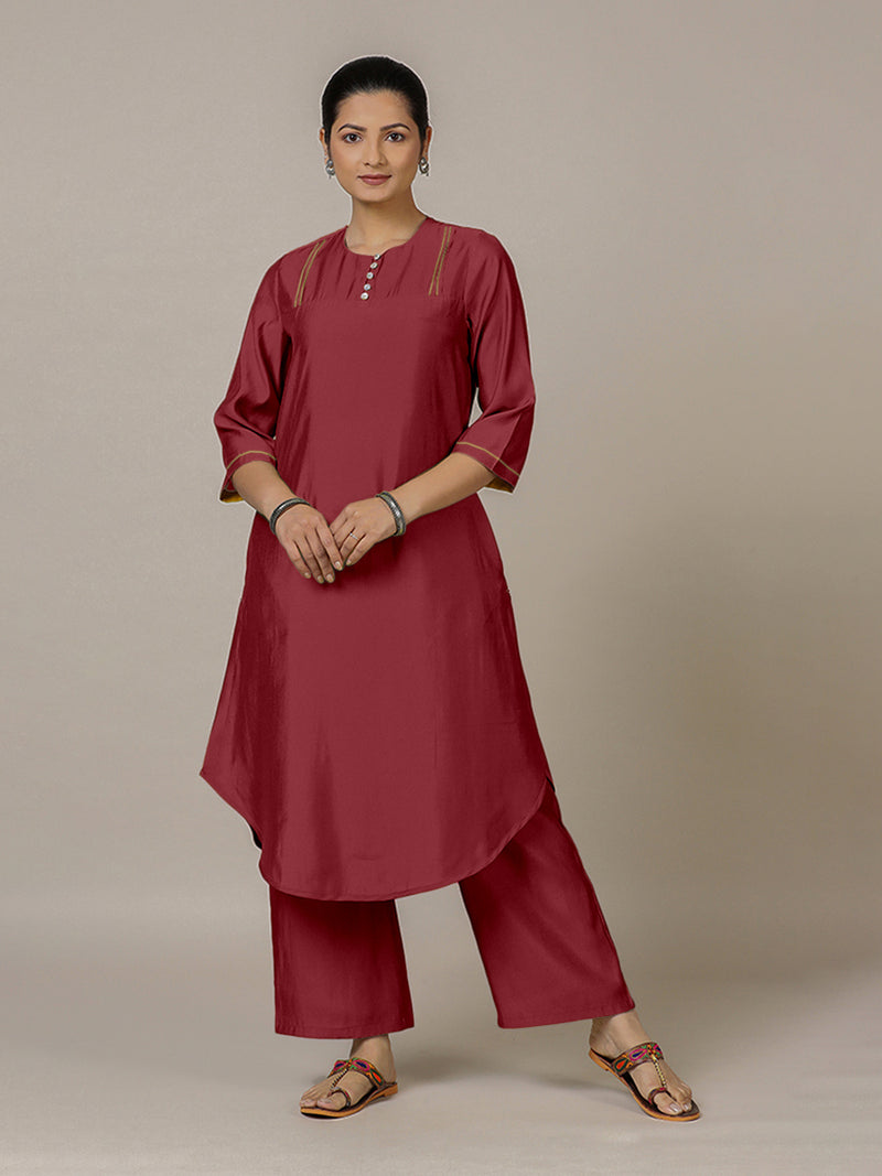 Urvi x Rozaana | A Line Kurta in Scarlet Red with Thread Work | Coords or Only Kurta-Binks