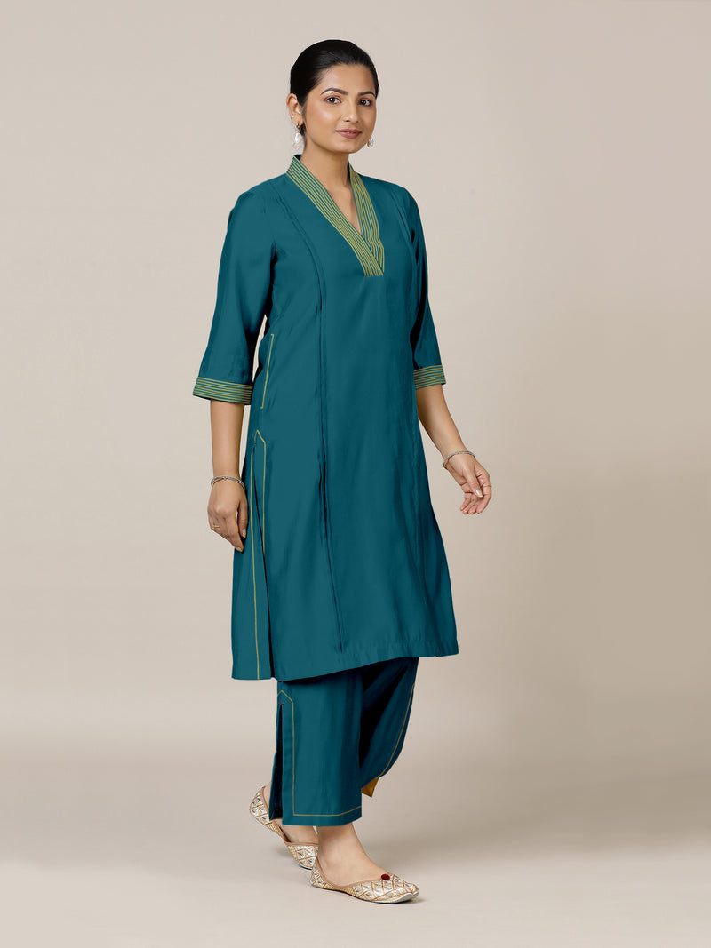 Vanya x Rozaana | A Line Kurta in Crystal Teal with Thread Work | Coords or Only Kurta-Binks