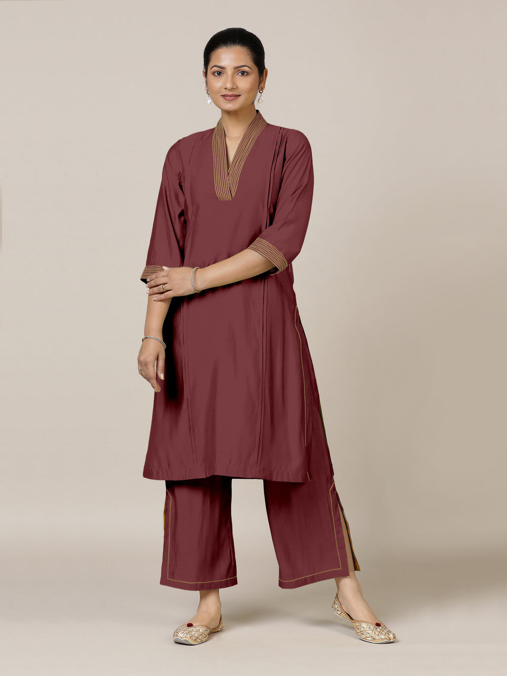 Vanya x Rozaana | A Line Kurta in Deep Maroon with Thread Work | Coords or Only Kurta