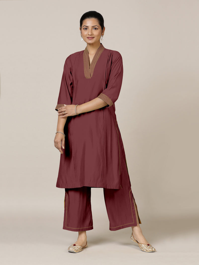 Vanya x Rozaana | A Line Kurta in Deep Maroon with Thread Work | Coords or Only Kurta-Binks