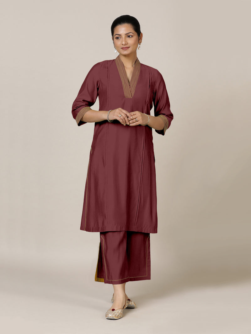 Vanya x Rozaana | A Line Kurta in Deep Maroon with Thread Work | Coords or Only Kurta-Binks
