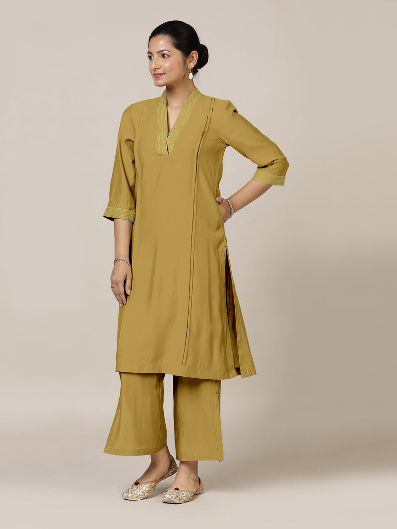 Vanya x Rozaana | A Line Kurta in Dijon Mustard with Thread Work | Coords or Only Kurta-Binks