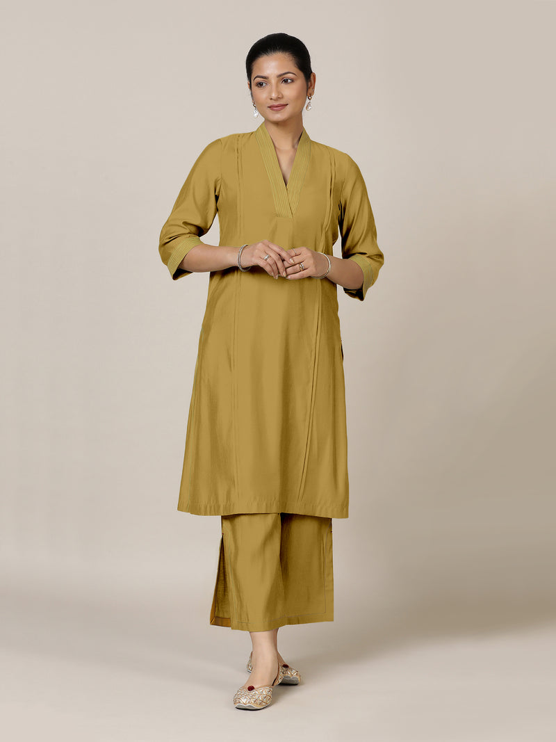 Vanya x Rozaana | A Line Kurta in Dijon Mustard with Thread Work | Coords or Only Kurta-Binks